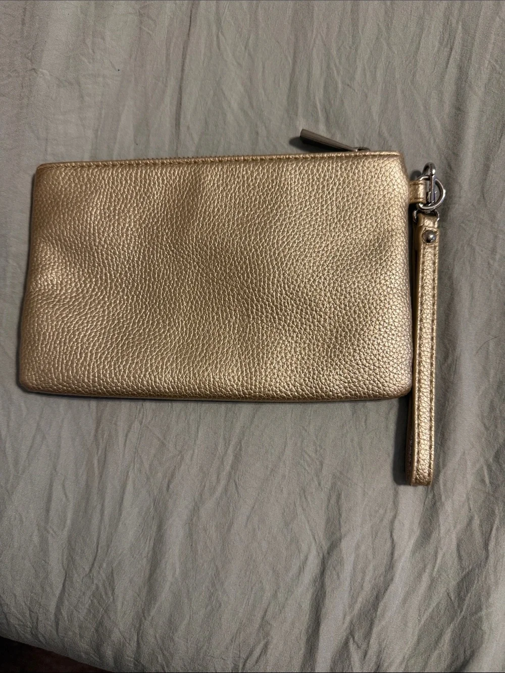 Express Metallic Gold Pebbled Leather Wristlet Clutch